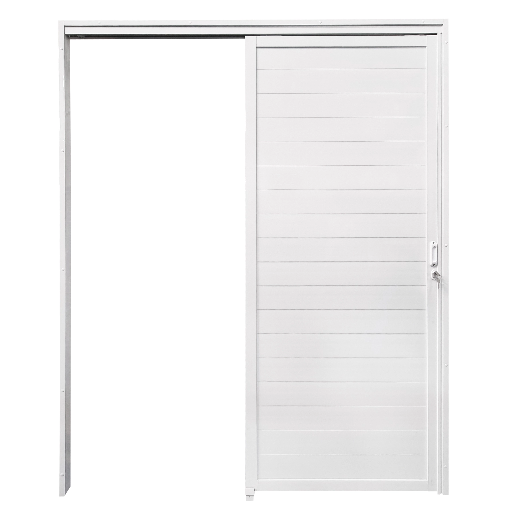 Porta de Correr Lambril 1 Folha Suspensa em Alumínio Pintado Branco com Fechadura 2,10x0,86m Linha Home 3A Alumínio