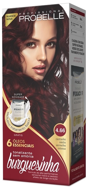 Tonalizante Probelle Burguesinha 4.66 Castanho Medio Vermelho Intenso