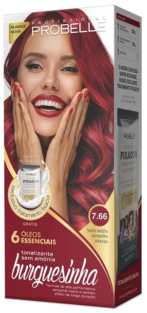 Tonalizante Probelle Burguesinha 7.66 Louro Medio Vermelho Intenso