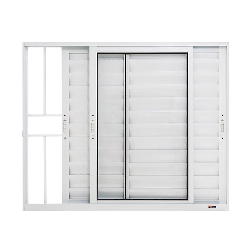 Janela Veneziana 3 Folhas Móveis Em Alumínio 120 X 120 X 10,5 Cm Com Grade Branco Boldie