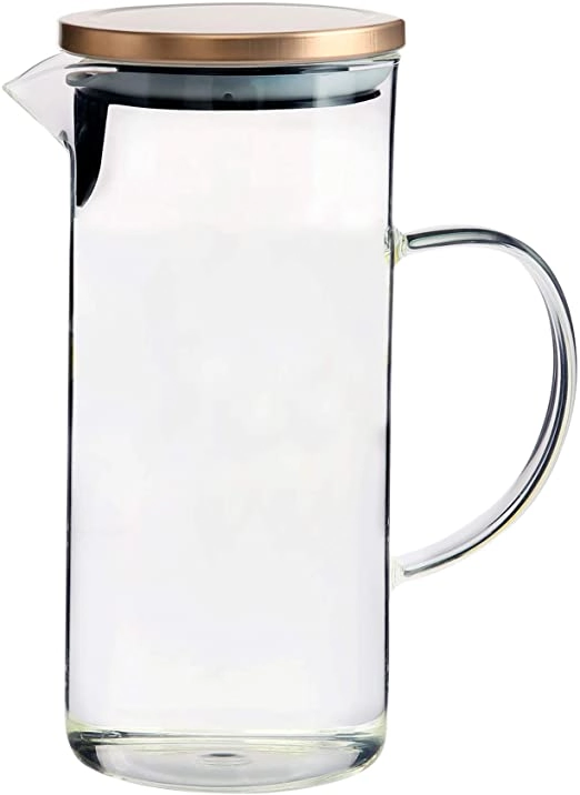 Jarra de vidro borosilicato com tampa bronze cobre 1.3L