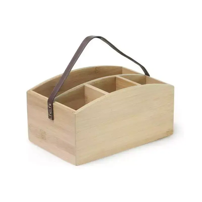 Porta talheres em bambu com alça em couro Ecokitchen - Mimo Style