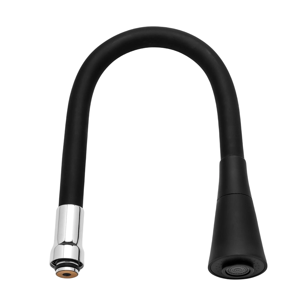 Tubo Bica 3/4" Flexível Silicone Preto Aço Inox Arejador Cônico Para Torneira