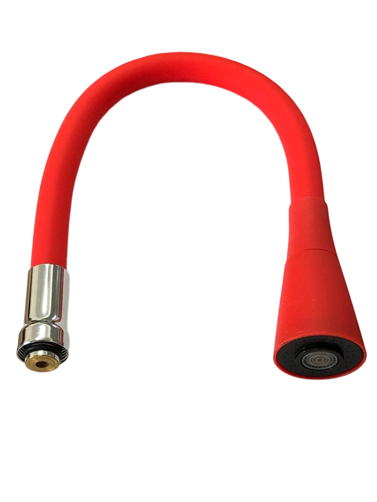 Tubo Bica 3/4" Flexivel Silicone Vermelho Aço Inox Arejador Cônico Para Torneira