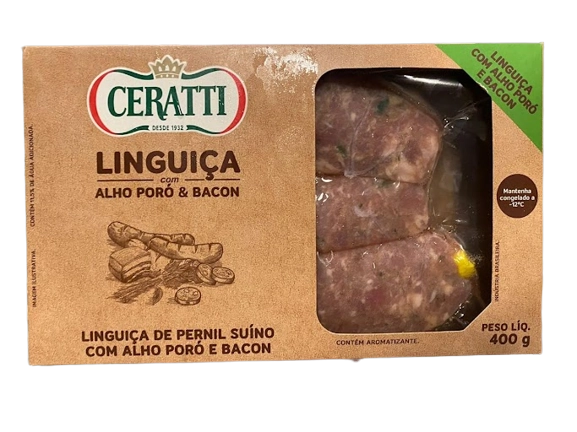 Linguiça De Pernil Suíno Com Alho Poró E Bacon Ceratti 400g