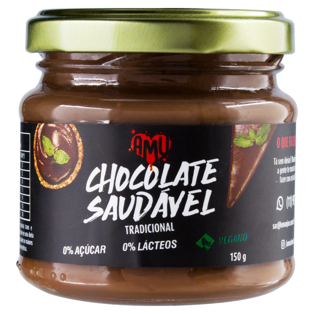 Chocolate Saudável Tradicional Zero Açúcar Amu Vidro 150g