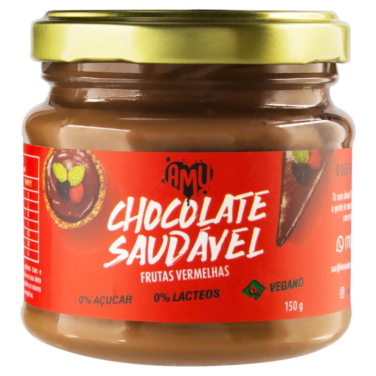 Chocolate Saudável Frutas Vermelhas Zero Açúcar Amu Vidro 150g