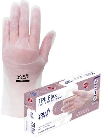 Luva Tpe Flex Volk Transparente Descartavel C/100 Med.