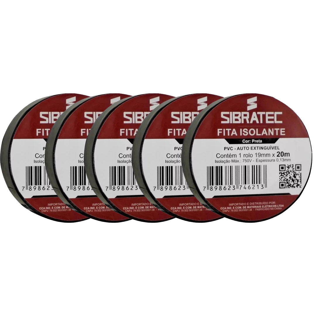 Kit 5 Fita Isolante Preta 19mm X 20mt Sibratec