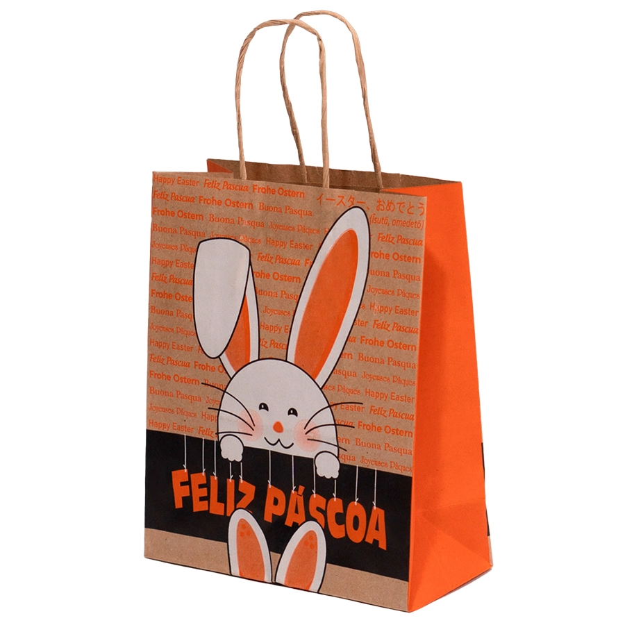 Sacola Kraft Feliz Pascoa 17,5x8,5x21,5cm C.10 Lc Embalagens