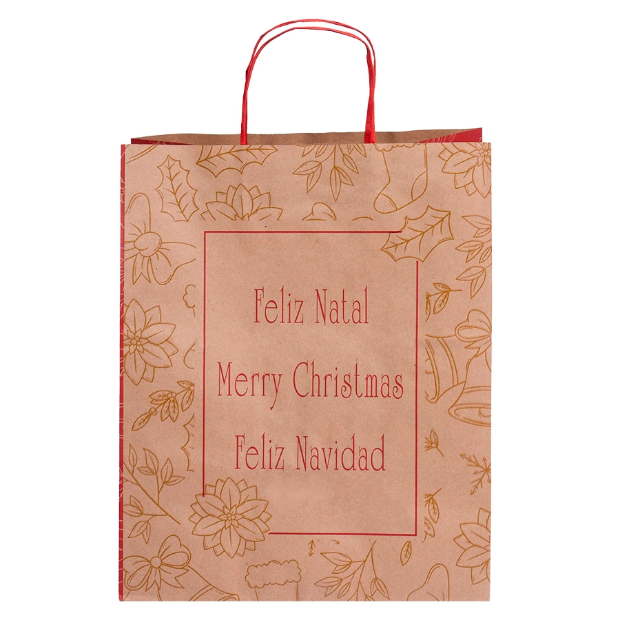 Sacola Feliz Natal Kraft 27x20x33cm 10un 7366 Lc Embalagens