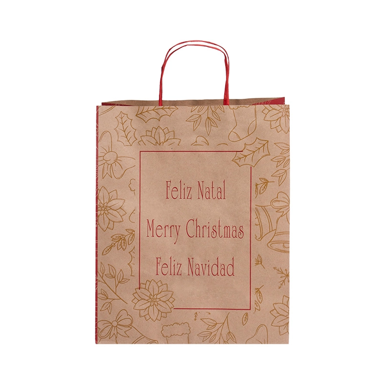 Sacola Feliz Natal Kraft 20x15x25cm 10un 7359 Lc Embalagens