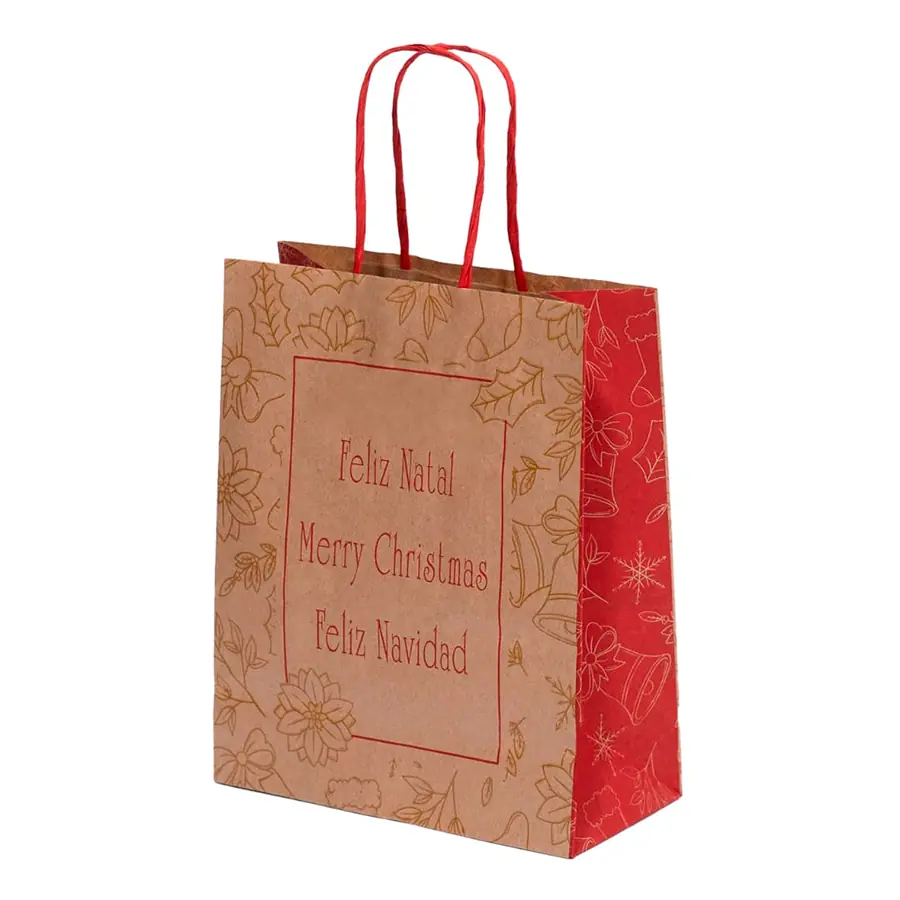 Sacola Kraft Nat Feliz Navidad 17,5 X 8,5 X 21,5 Pct C/10