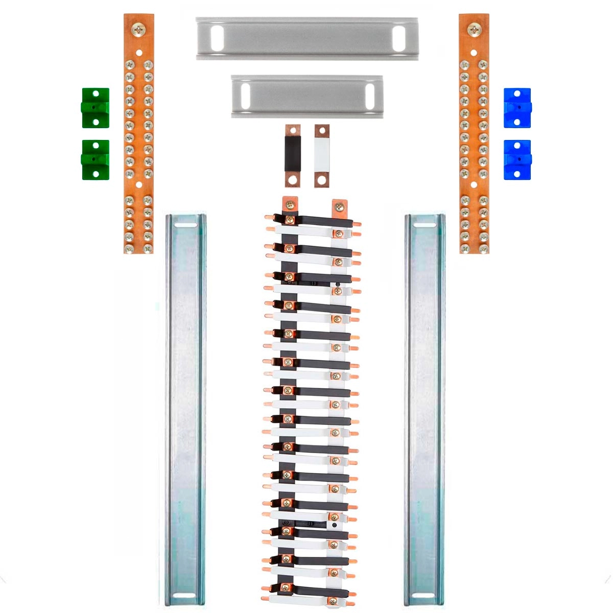 Kit Barramento Bifásico Isolado 225a Para 56 Circuitos Com Placa De Policarbonato