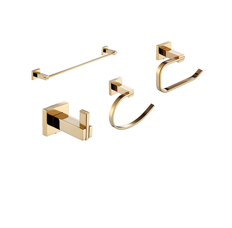 Kit Acessórios De Banheiro Lavabo 4 Peças Dourado Gold Luxo IKAB05