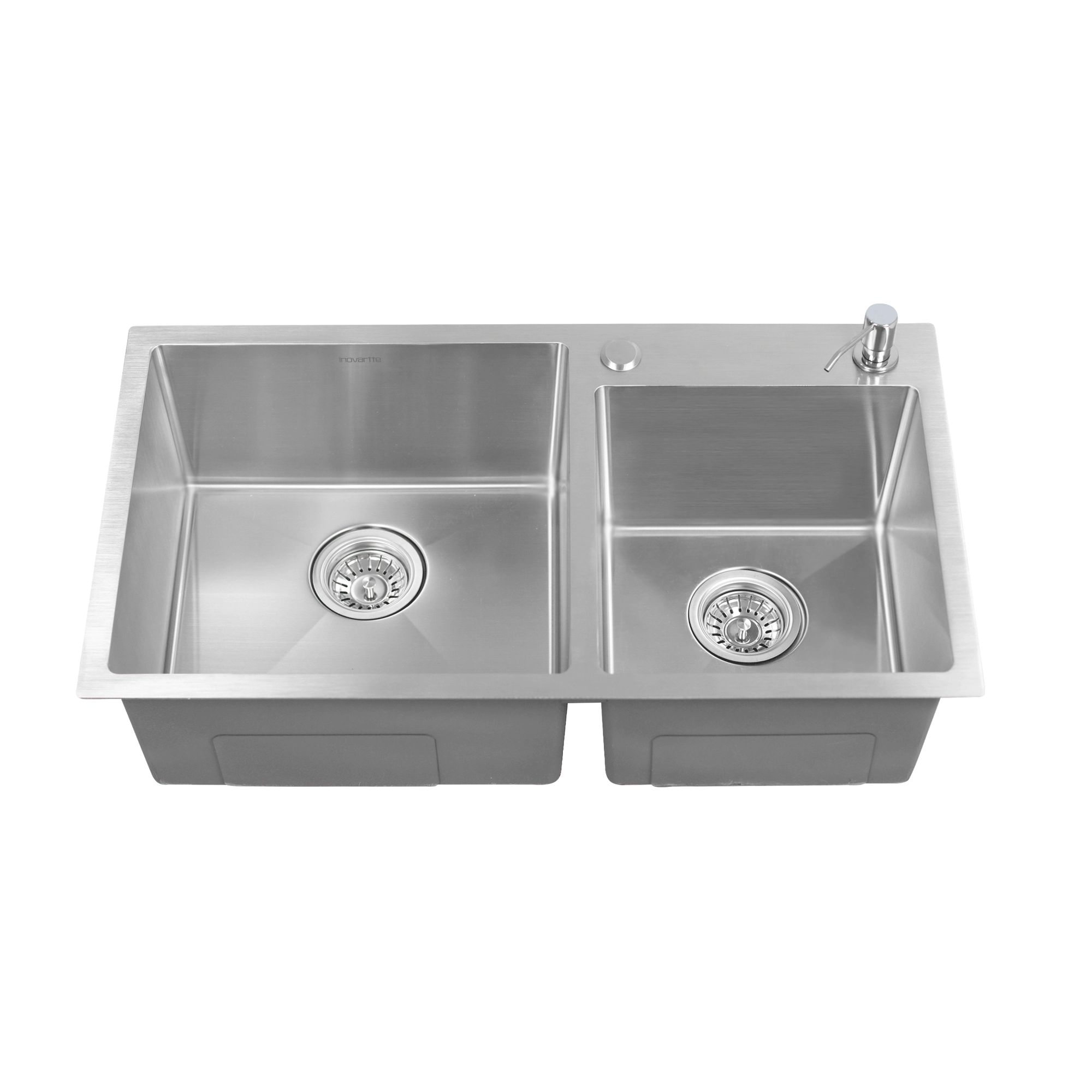 Cuba Dupla Cromada Cozinha Gourmet em Aço Inox 201 com Válvula e Dispenser Inovartte ICB15