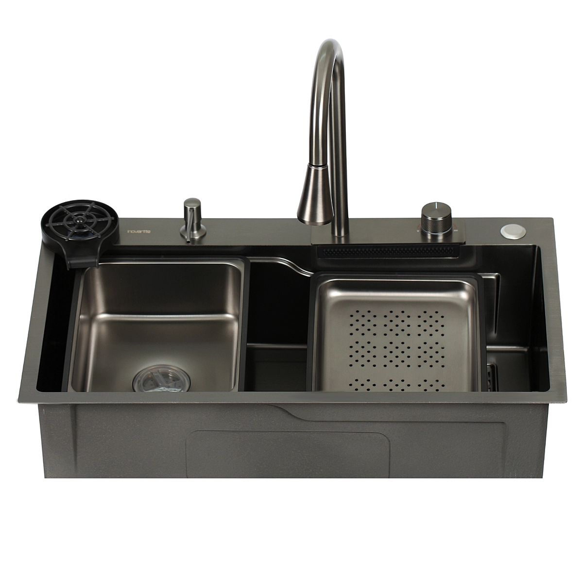 Cuba Cascata Gourmet Premium Aço Inox 304 com Válvula, Dispenser, Torneira, Cifão, Cestos, Tábua e Lavador Copos ICB17