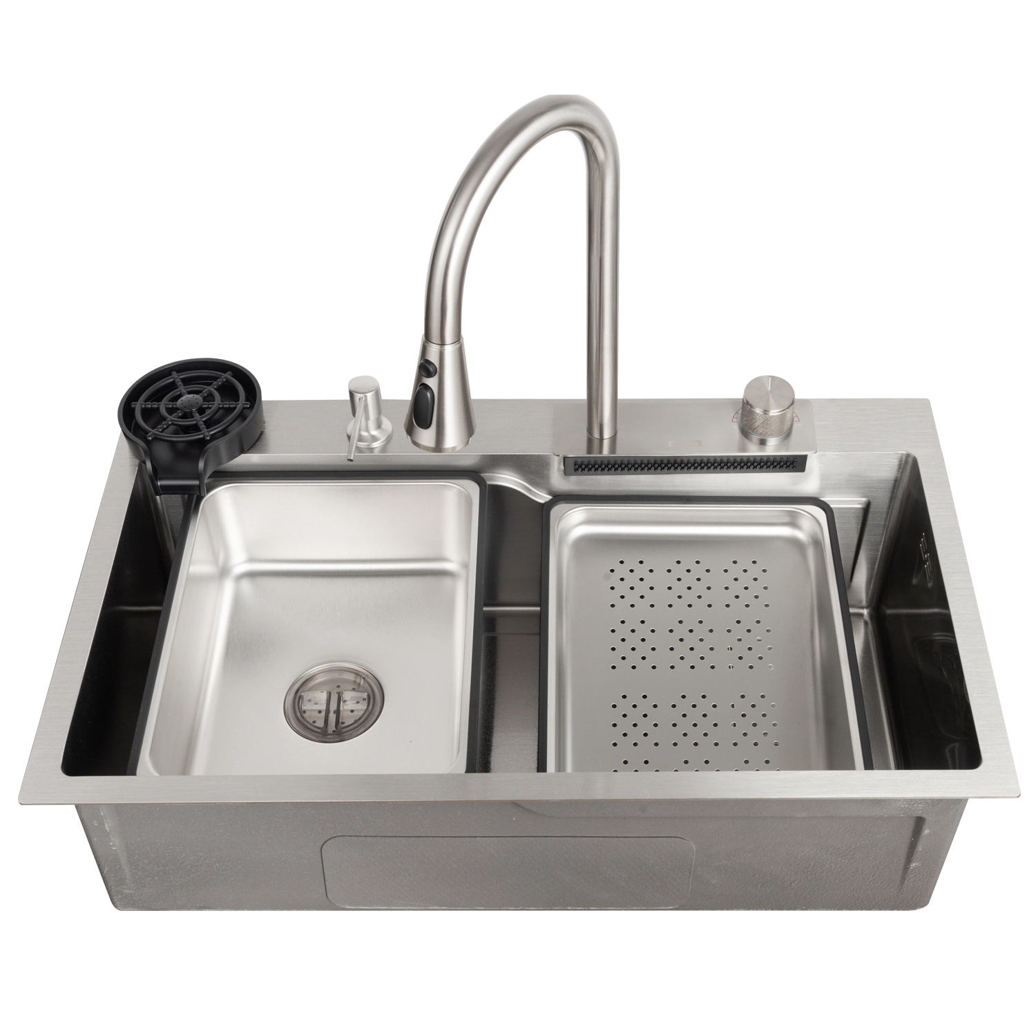 Cuba Cascata Gourmet Premium Aço Inox 304 com Válvula, Dispenser, Torneira, Cifão, Cestos, Tábua e Lavador Copos ICB18