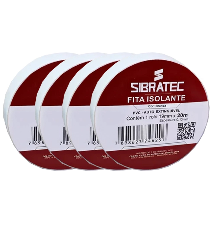 Kit 4 Fita Isolante Branca 19mm X 20mt Sibratec