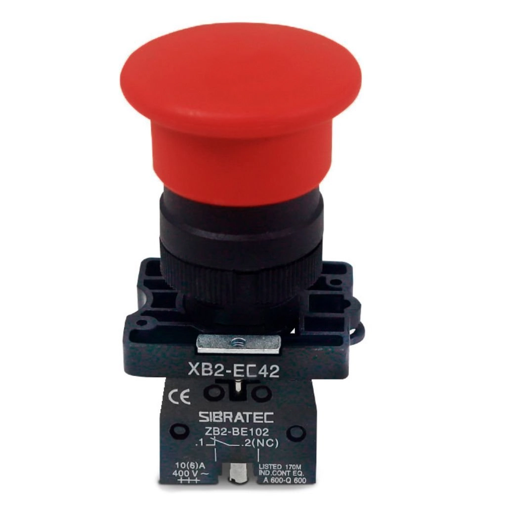 Botão De Emergência | Plástico | Xb2-ec42 | Vermelho | Sem Trava | 1nf
