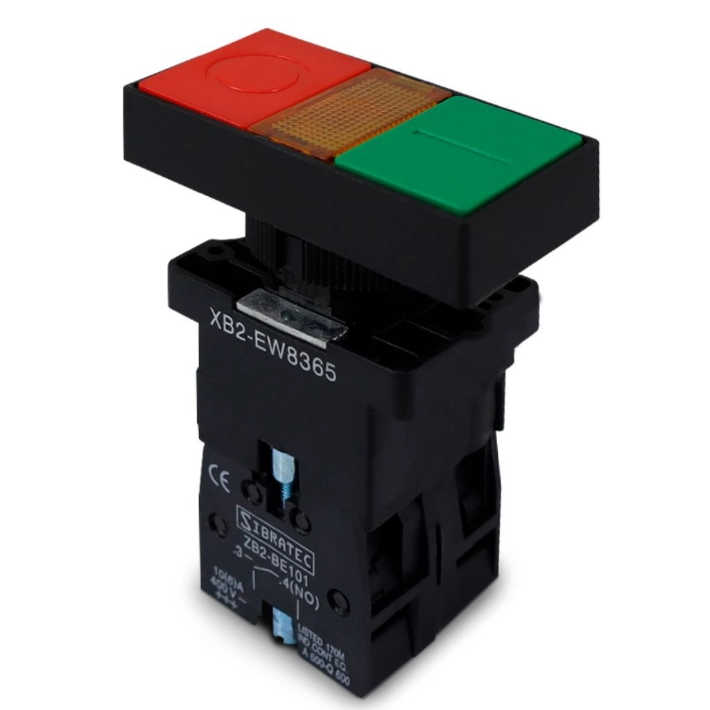 Botão Duplo | Liga/desliga | Iluminado | Quadrado | Xb2-ew8375 | 220vca | 1na+1nf