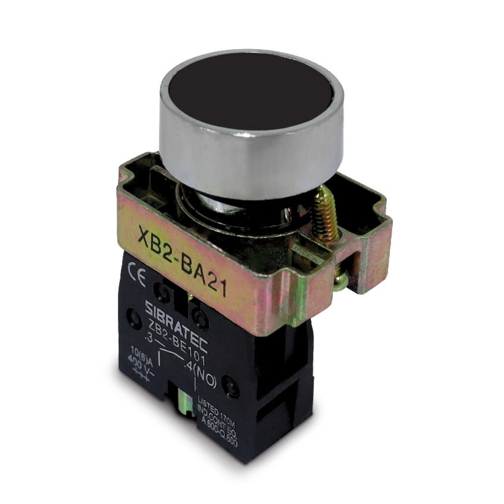 Botão De Impulso Metálico | Ampb6b Ou  Xb2-ba21 | Preto | 1na