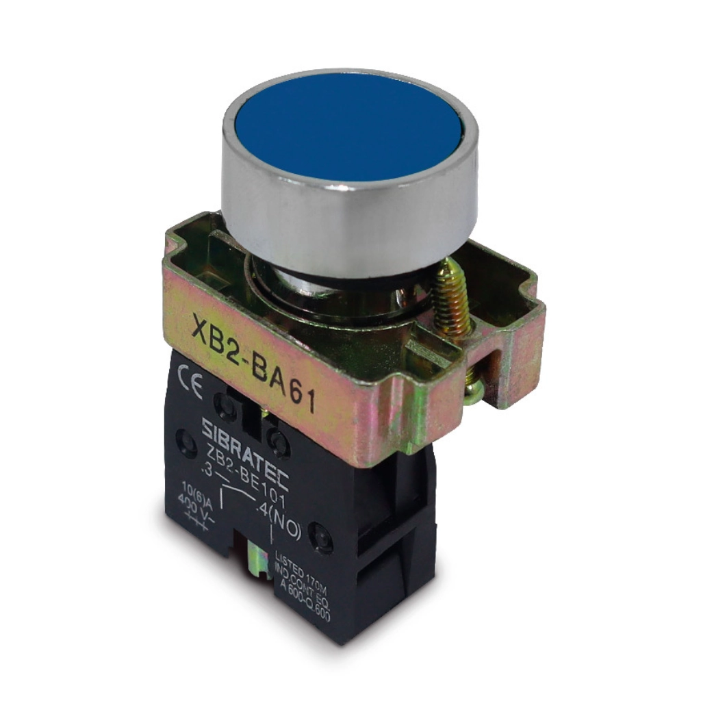 Botão De Impulso Metálico | Ampb6bl Ou  Xb2-ba61 | Azul | 1na