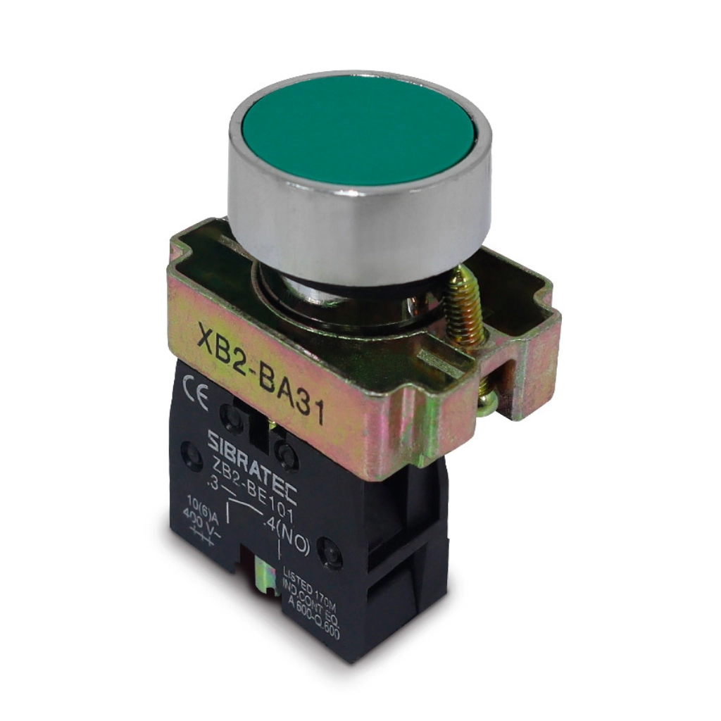 Botão De Impulso Metálico | Ampb6g Ou Xb2-ba31 | Verde | 1na