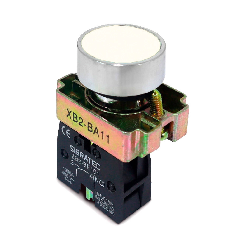 Botão De Impulso Metálico | Ampb6w Ou Xb2-ba11 | Branco | 1na
