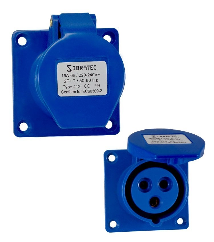 Tomada De Embutir Industrial 220vca Azul 16a 9h 3p+t
