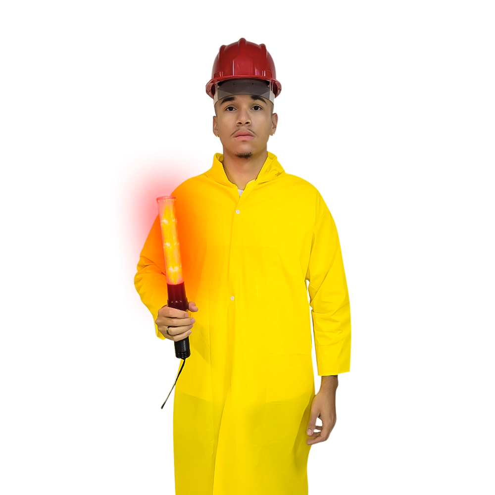 Capa De Chuva Amarela Capuz M Pvc Impermeável Forrada Com Forro Interno Tipo Sobretudo Com Botão Profissional Epi