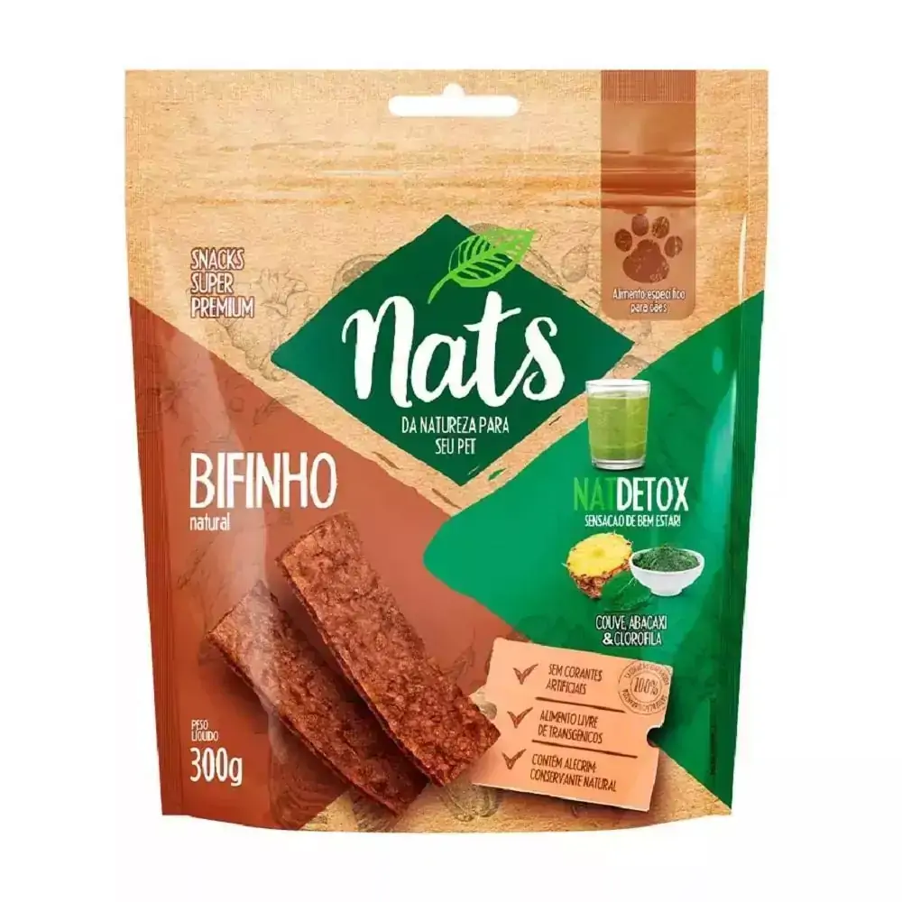 Bifinho Natural Super Premium - Nat Detox Couve, Abacaxi e Clorofila para Cães - Nats (300g) - Nats