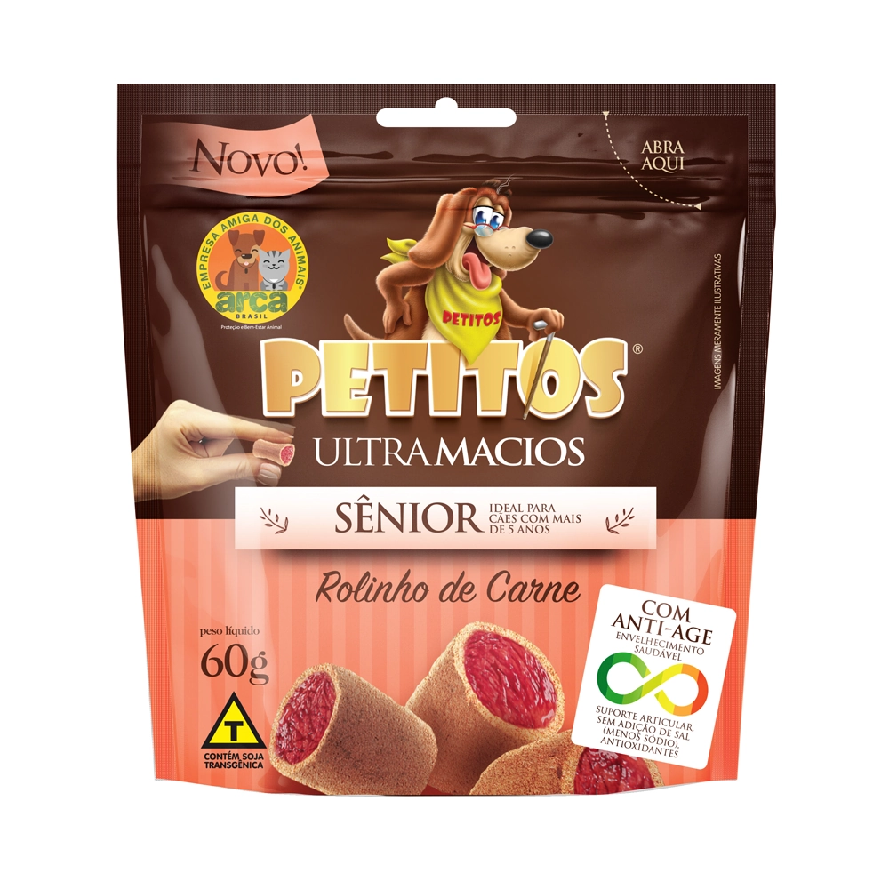 Snack Petitos Para Cães Sênior Sabor Carne 60g