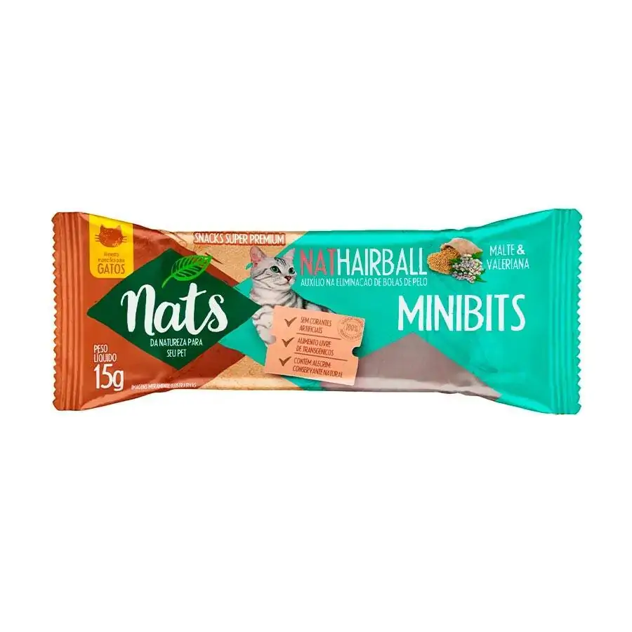 Snacks Nats Super Premium Nathairball Minibits Para Gatos 15g