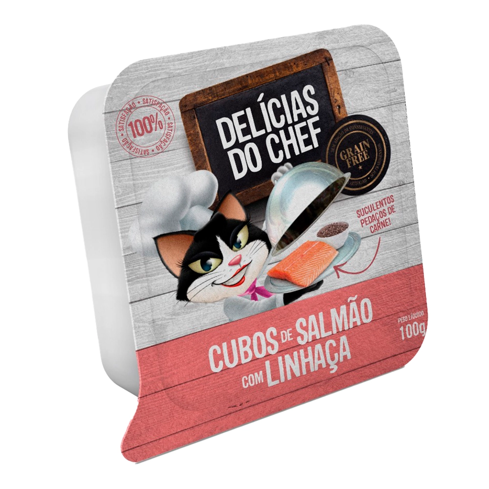 Petisco Snack Delicias Do Chef Cubos De Salmão Com Linhaça Para Gatos 100g