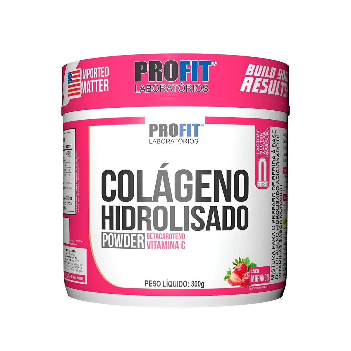 Colageno Hidrolisado em Pó 300g Sabor Morango Profit