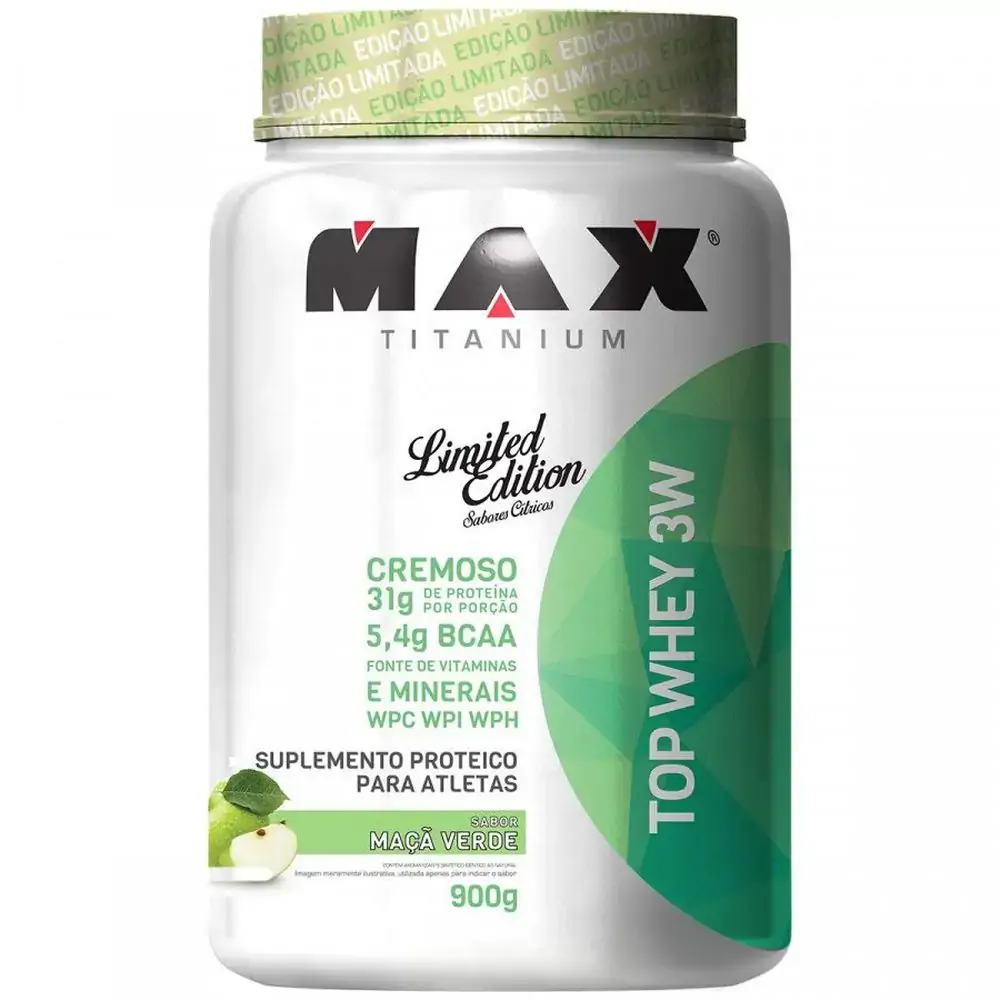 Top Whey 3w 900g Sabor Maça Verde Max Titanium