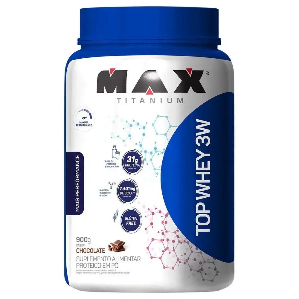 Top Whey 3w Mais Performance - Sabor Chocolate - Max Titanium (900g) - Top Whey 3W Mais Performance