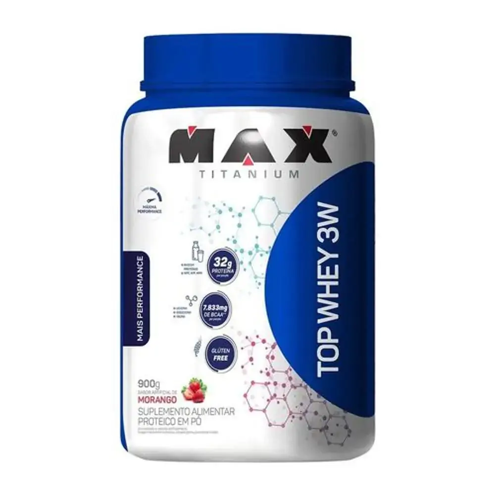 Top Whey 3W + Perfor Pote 900gr - Max Titanium Sabor:Morango