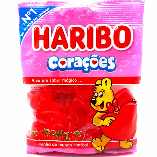 Bala De Gelatina Morango Corações Haribo Pacote 100g
