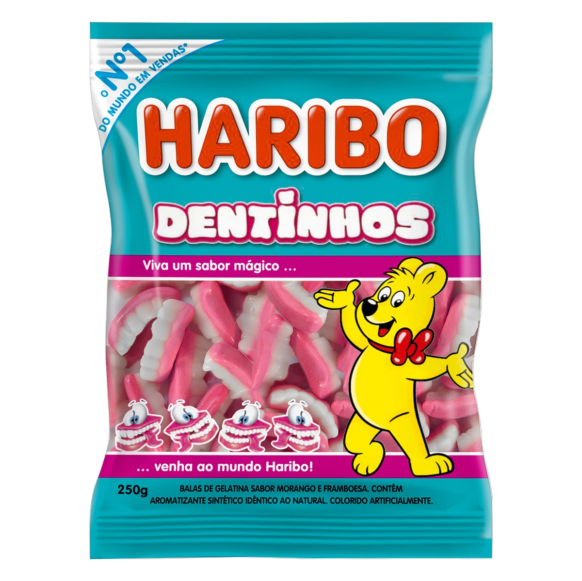 Bala De Gelatina Morango E Framboesa Dentinhos Haribo Pacote 250g