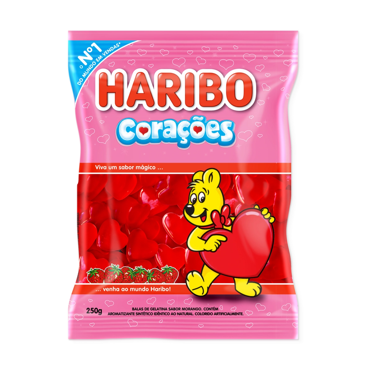 Bala De Gelatina Morango Corações Haribo Pacote 250g