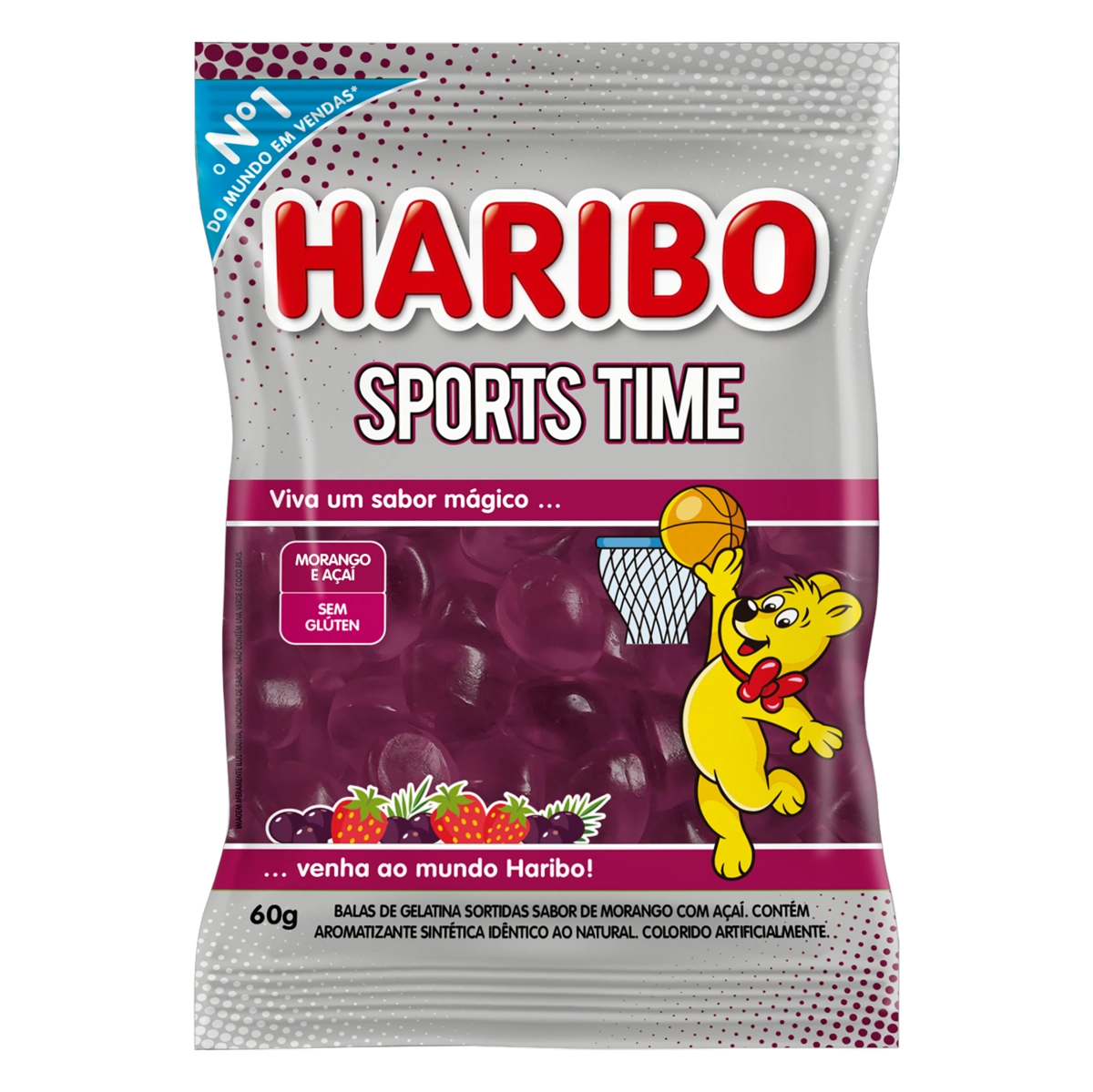 Bala De Gelatina Morango E Açaí Haribo Sports Time Pacote 60g