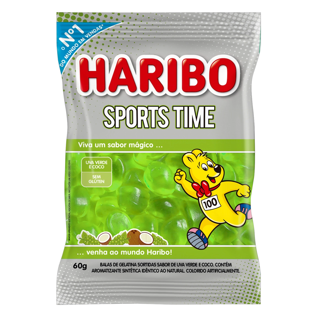 Bala De Gelatina Uva Verde E Coco Haribo Sports Time Pacote 60g