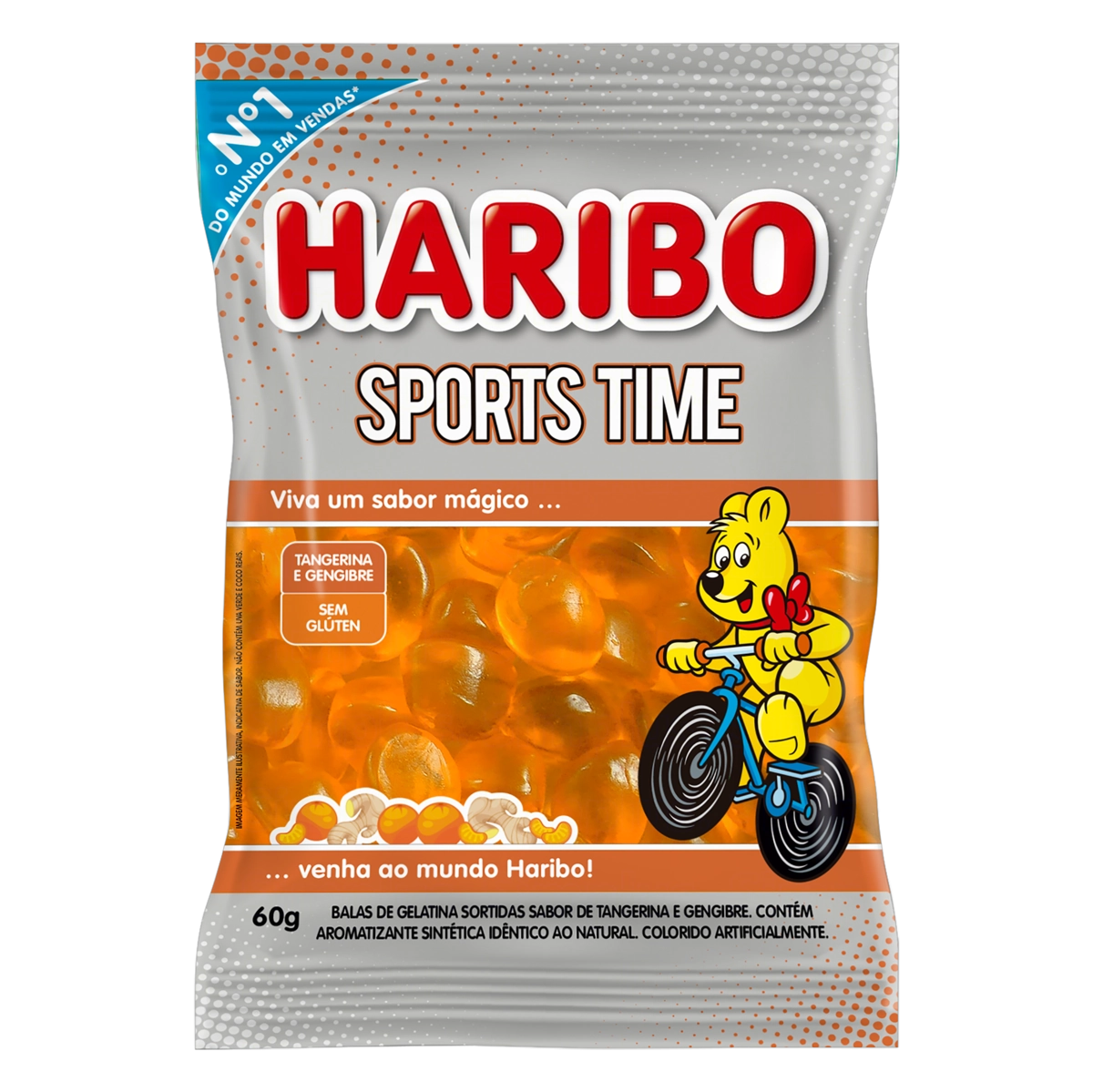 Bala De Gelatina Tangerina E Gengibre Haribo Sports Time Pacote 60g