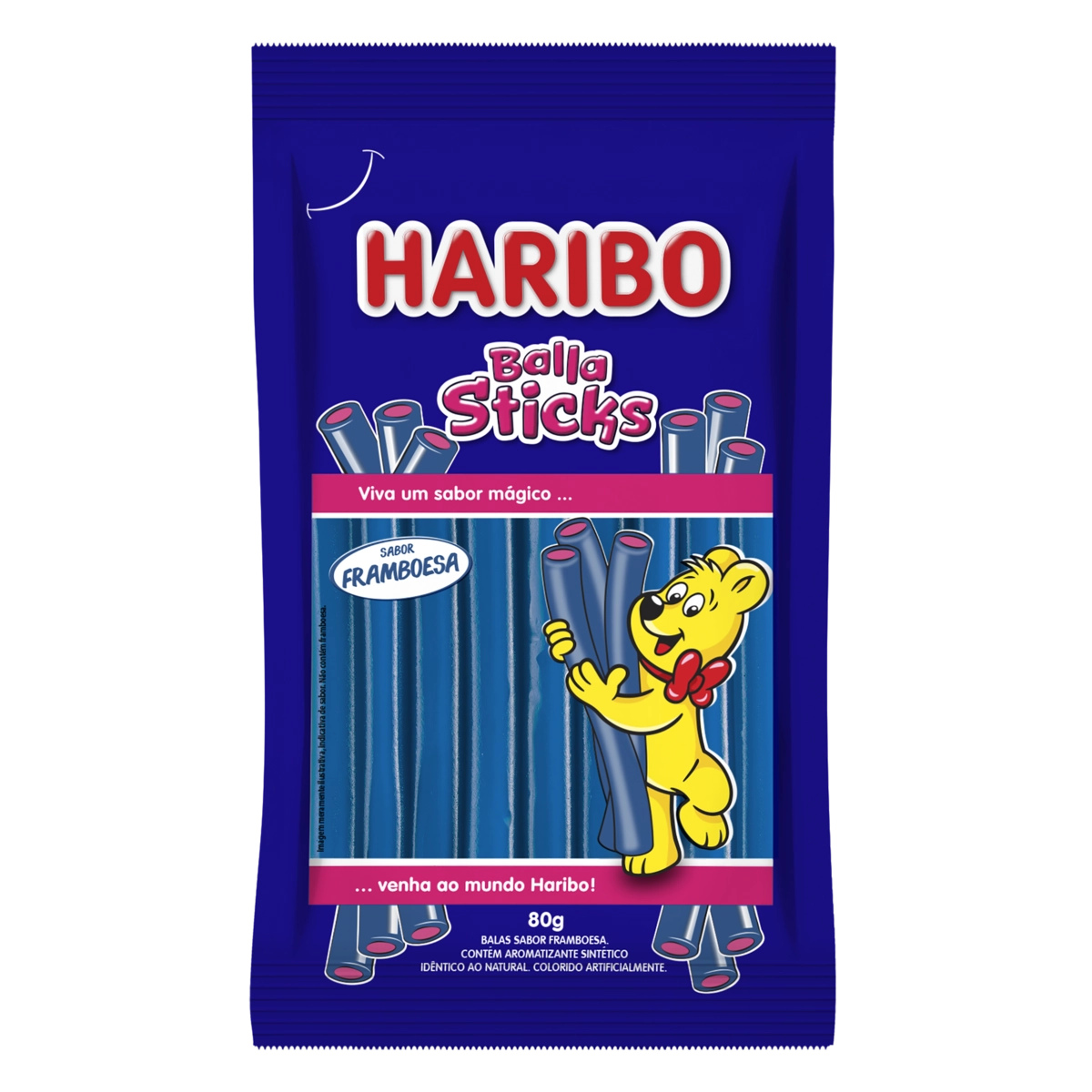 Bala Framboesa Haribo Balla Sticks Pacote 80g