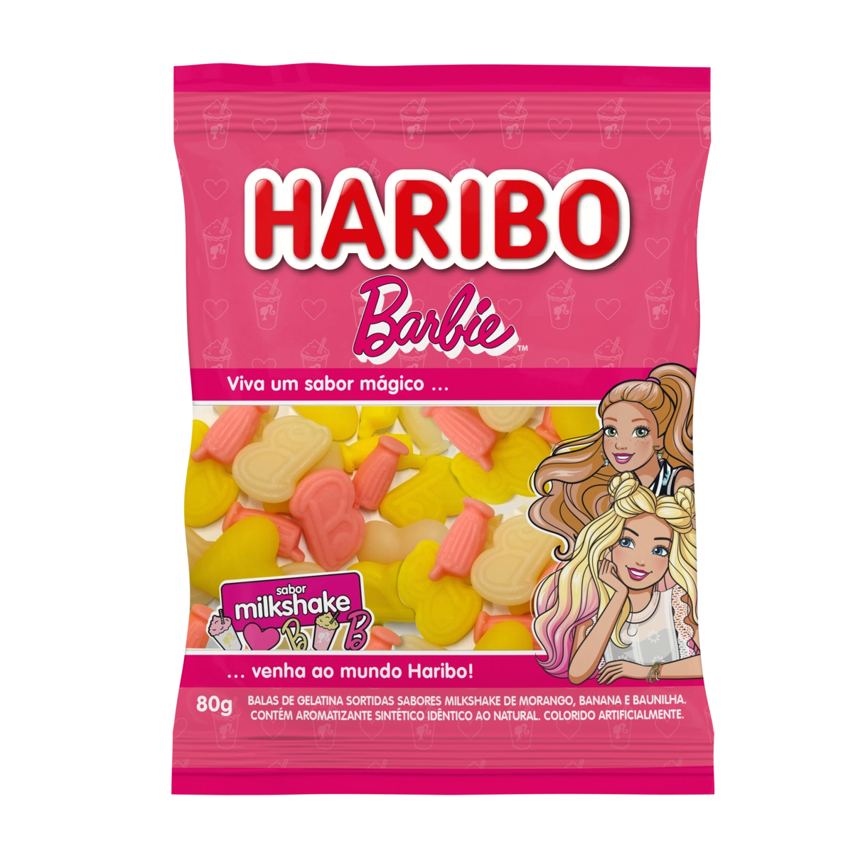 Bala De Gelatina Milkshake Barbie Haribo Pacote 80g