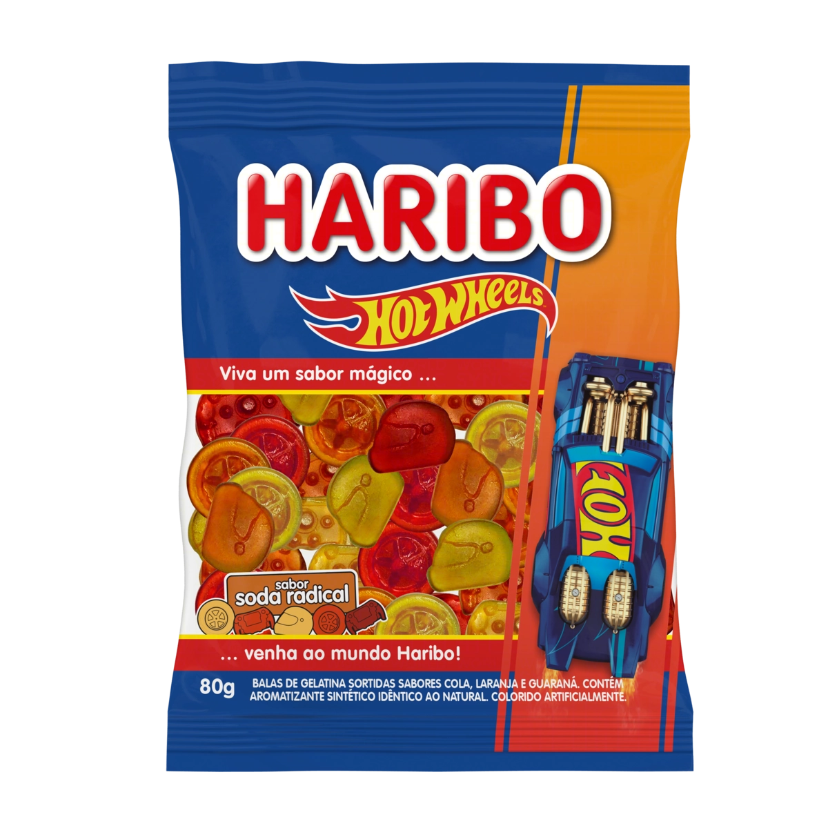 Bala De Gelatina Soda Radical Hot Wheels Haribo Pacote 80g