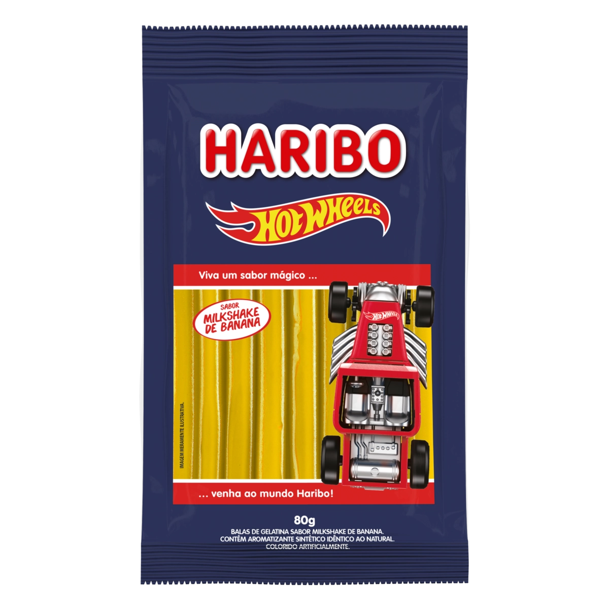 Bala De Gelatina Milkshake De Banana Hot Wheels Haribo Pacote 80g