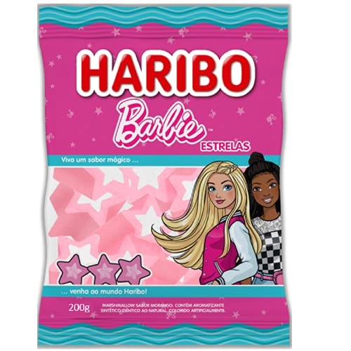 Marshmallow Morango Barbie Estrelas Haribo Pacote 200g